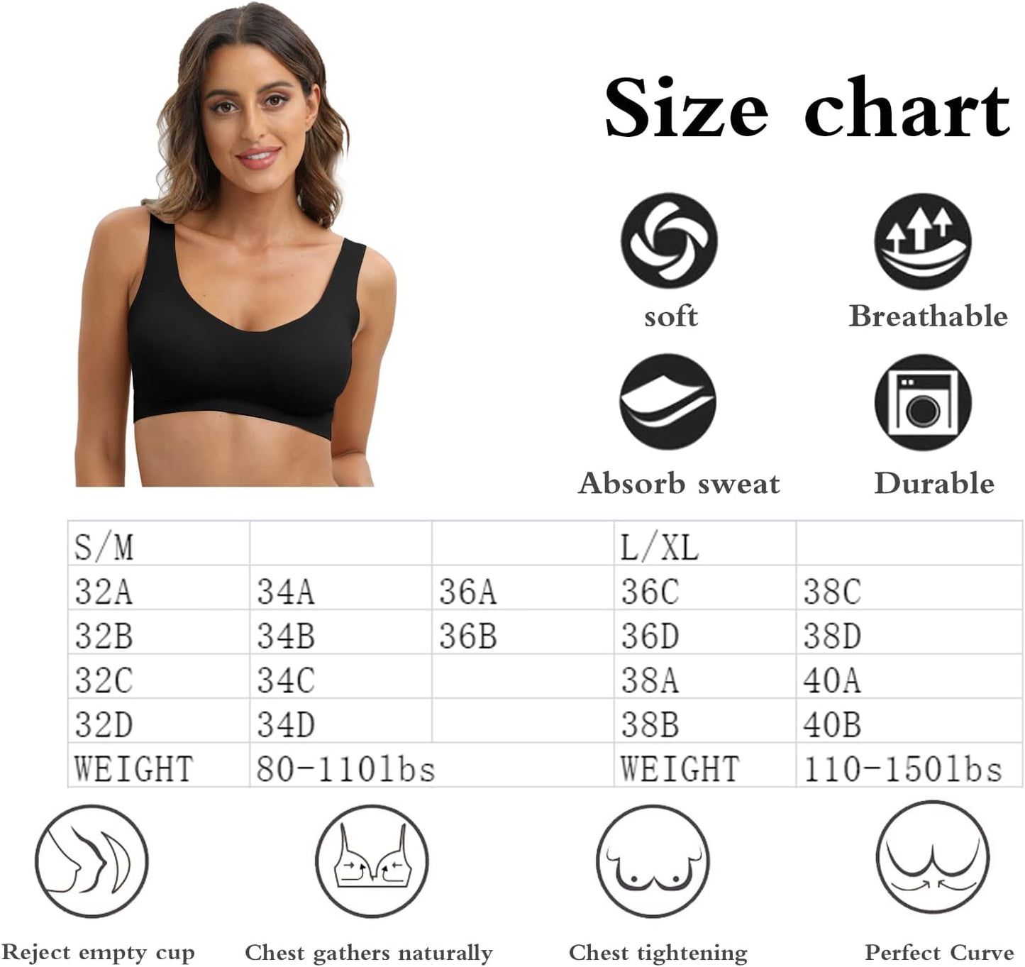 1/2 Pack Women'S Seamless Bra Thin Soft Comfort Wireless Bra for Women with Removable Pads