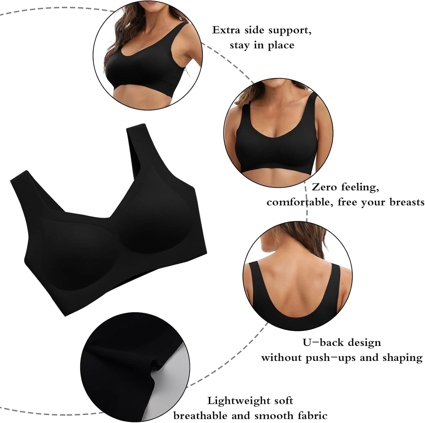 1/2 Pack Women'S Seamless Bra Thin Soft Comfort Wireless Bra for Women with Removable Pads