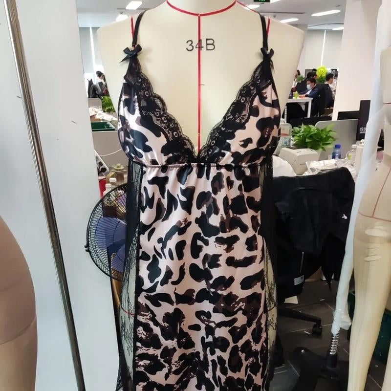 Leopard Print Lingerie Set Lace and Mesh Sexy Nightie Love Women Comfort Matching Underwear Lady Womenswear Piece Halter Halter Neck Style Sexy Sleepwear