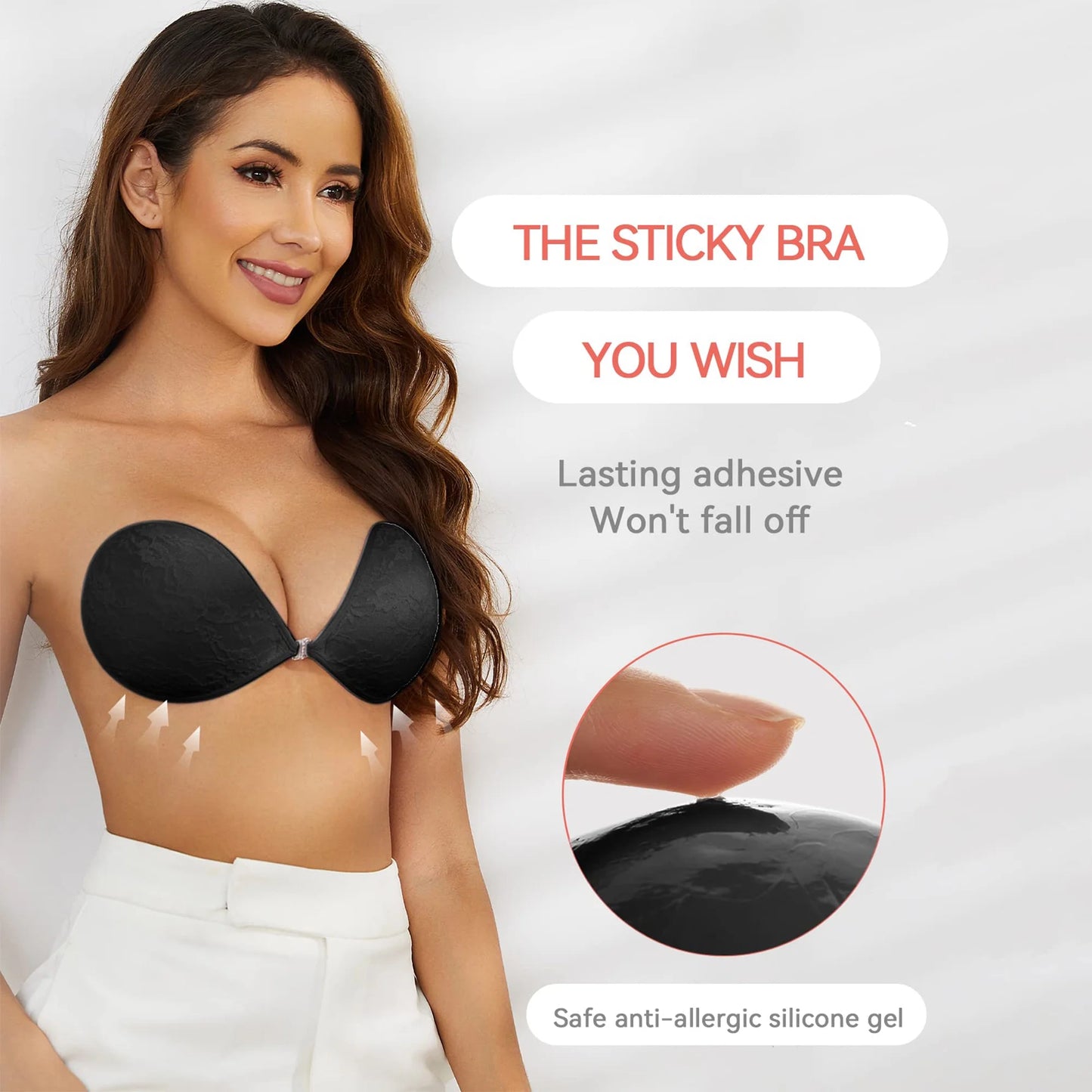Adhesive Bra Backless Strapless Sticky Bra Invisible Push up Lifting Boobs Bras for Backless Dress with Nipple Covers
