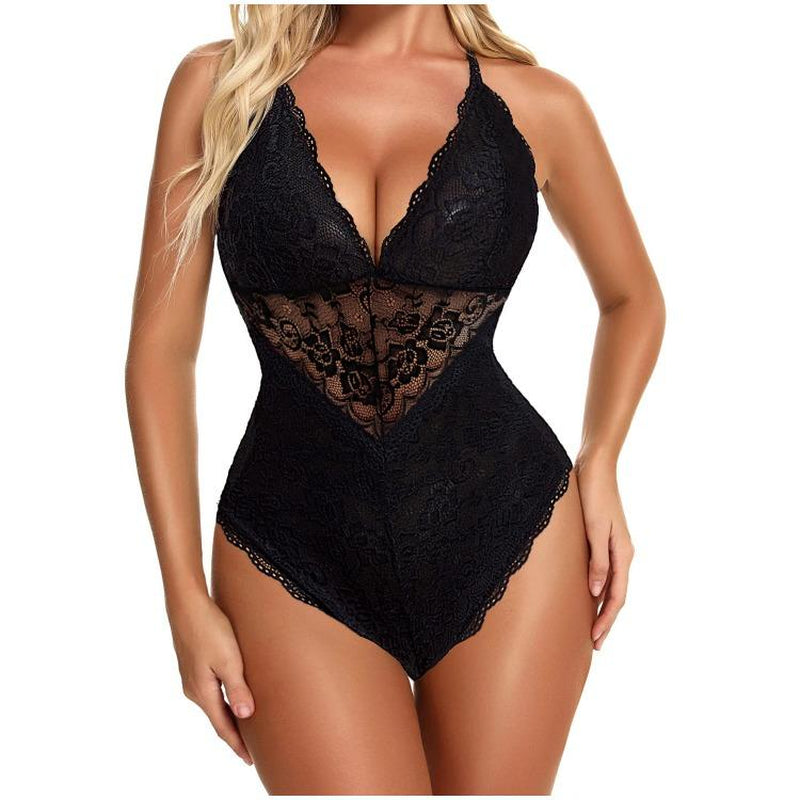 Avidlove Lingerie for Women One Piece Bodysuit with Buttoned Closure and Contrast Lace