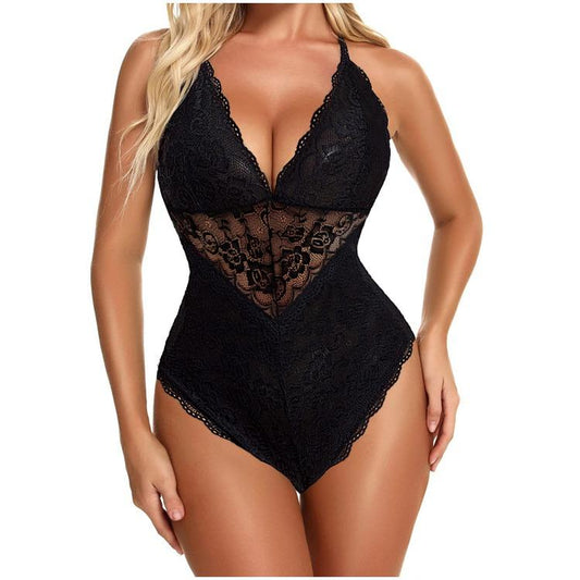 Avidlove Lingerie for Women One Piece Bodysuit with Buttoned Closure and Contrast Lace