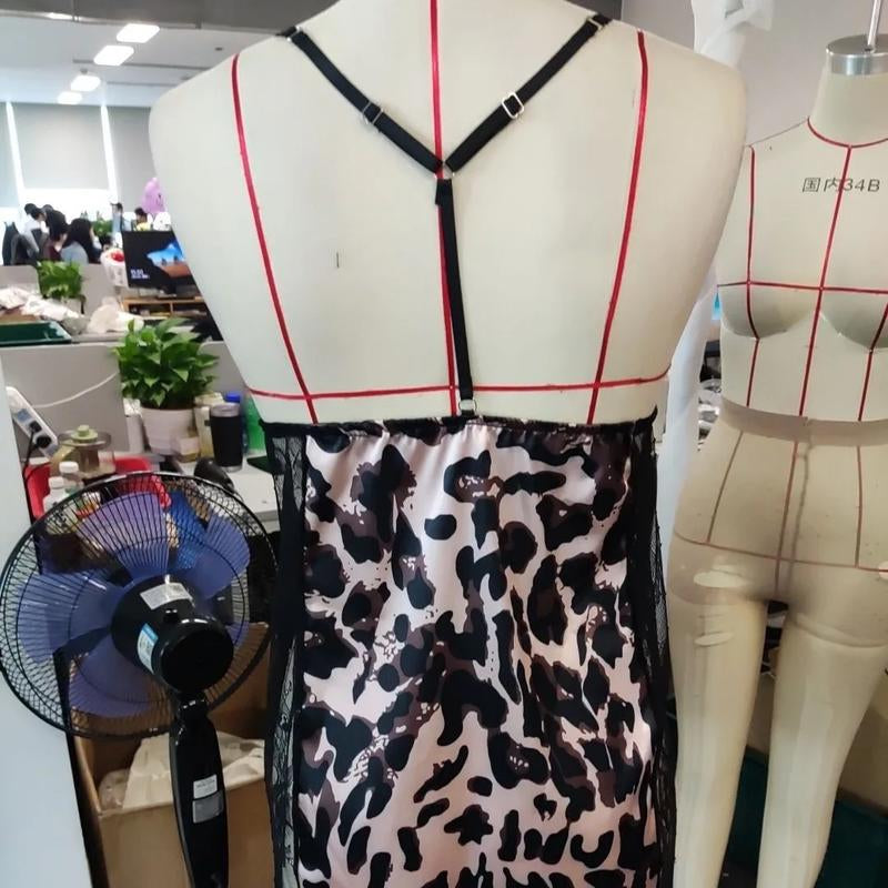 Leopard Print Lingerie Set Lace and Mesh Sexy Nightie Love Women Comfort Matching Underwear Lady Womenswear Piece Halter Halter Neck Style Sexy Sleepwear
