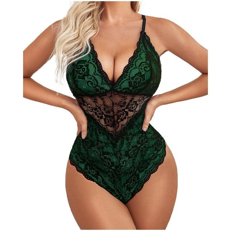 Avidlove Lingerie for Women One Piece Bodysuit with Buttoned Closure and Contrast Lace
