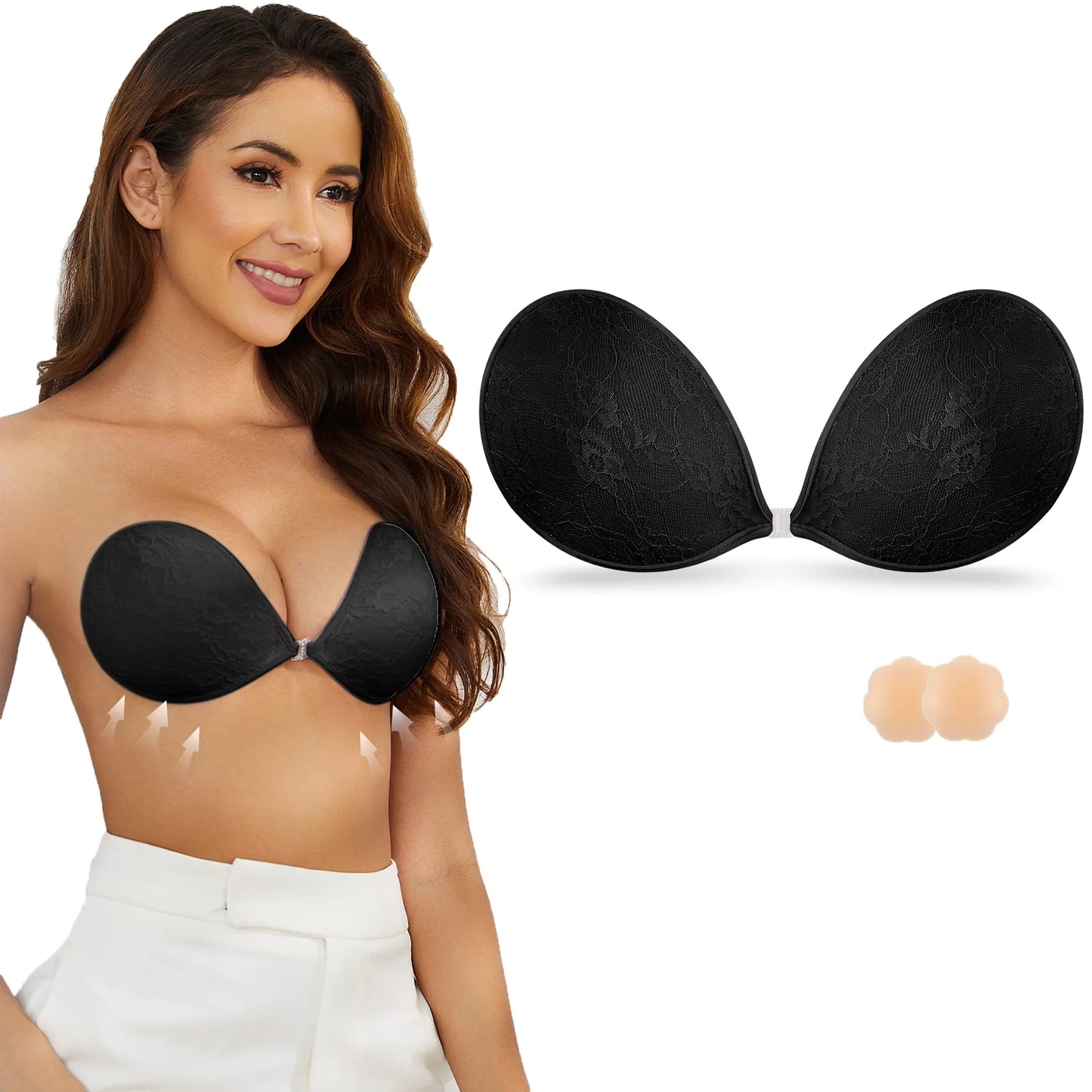 Adhesive Bra Backless Strapless Sticky Bra Invisible Push up Lifting Boobs Bras for Backless Dress with Nipple Covers